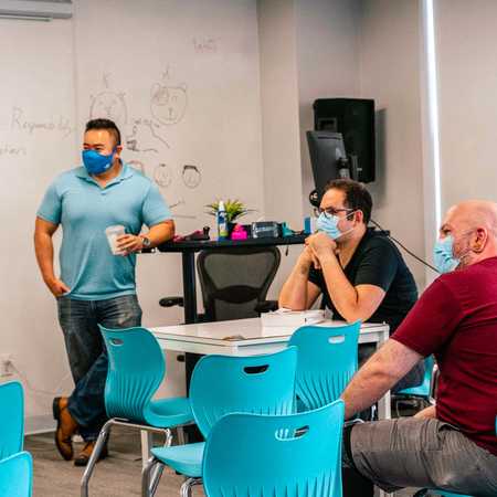 student workstation with multiple monitors